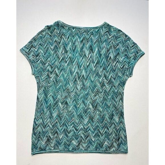 Dana Buchman Green Teal Chevron Metallic Knit Top Medium NEW‎ - Picture 7 of 7